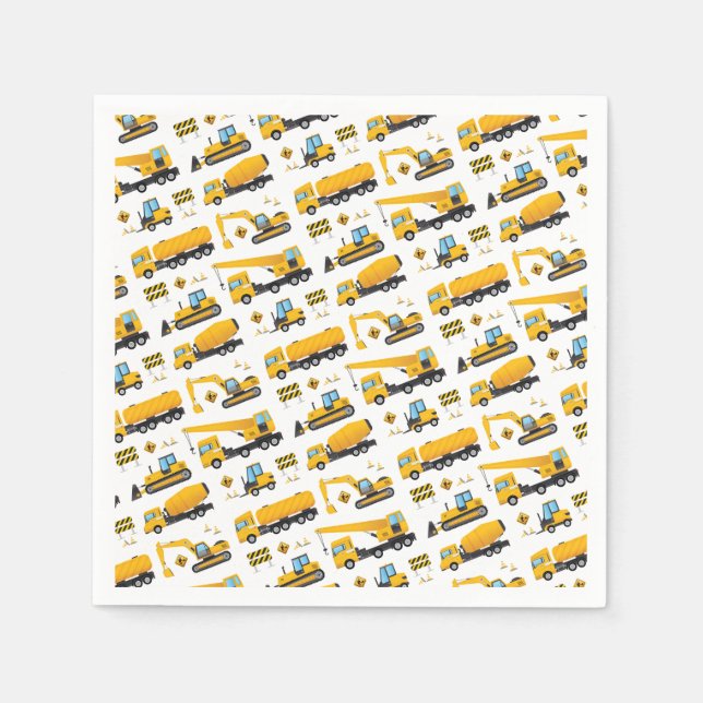 Cute Construction Truck Vehicles Party Supplies Napkins (Front)