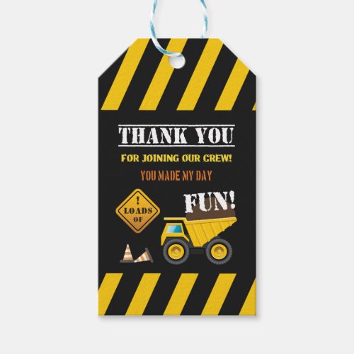 Cute Construction Trucks Birthday Kids Thank You Gift Tags