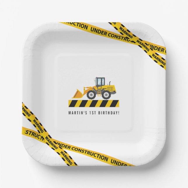 Cute Construction Trucks Party Favors Tableware Paper Plates (Front)