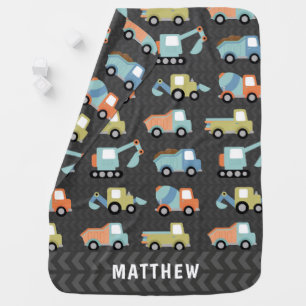 Cute Construction Trucks Personalized Baby Blanket