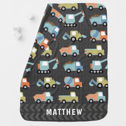 Cute Construction Trucks Personalized Baby Blanket