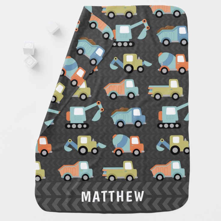 Cute Construction Trucks Personalized Baby Blanket Zazzle