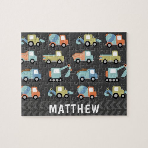 Cute Construction Trucks Personalized Jigsaw Puzzle