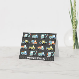 Cute Construction Trucks Personalized Stationery Letterpress Thank You Card