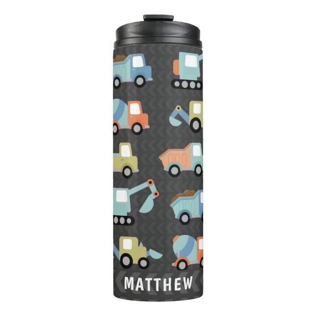 Cute Construction Trucks Personalized Thermal Tumbler (Front)