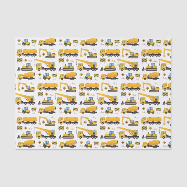 Cute Construction Trucks Vehicles Pattern Party Tissue Paper (Front)