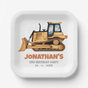 Cute Construction Vehicle Bulldozer Birthday Party Paper Plates