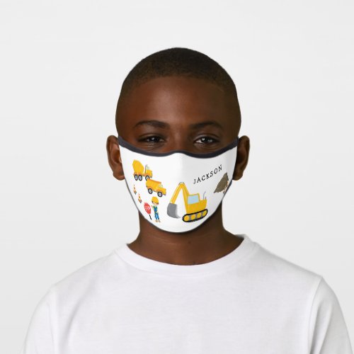 Cute Construction Vehicle Monogrammed Kids Premium Face Mask