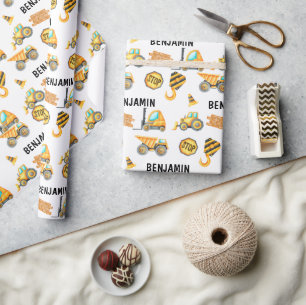 Cute Construction Vehicles Boy Birthday  Wrapping Paper