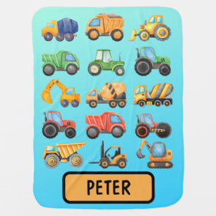 Cute Construction Vehicles Boys Personalized Baby Blanket