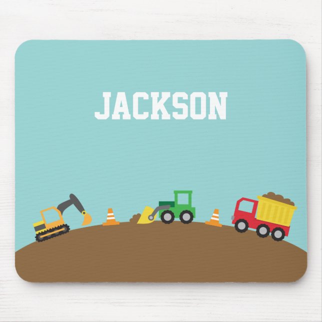 Cute Construction Vehicles Boys Personalized Mouse Pad (Front)