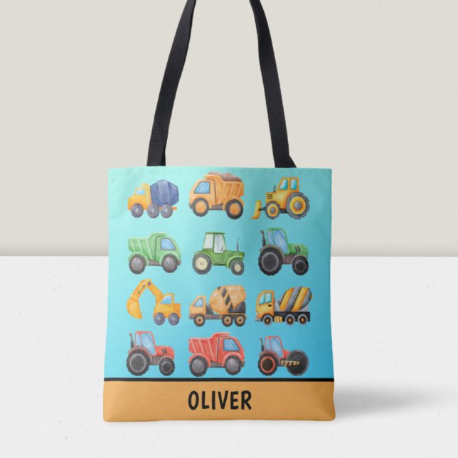 Cute Construction Vehicles Boys Personalized Tote Bag (Creator Uploaded)