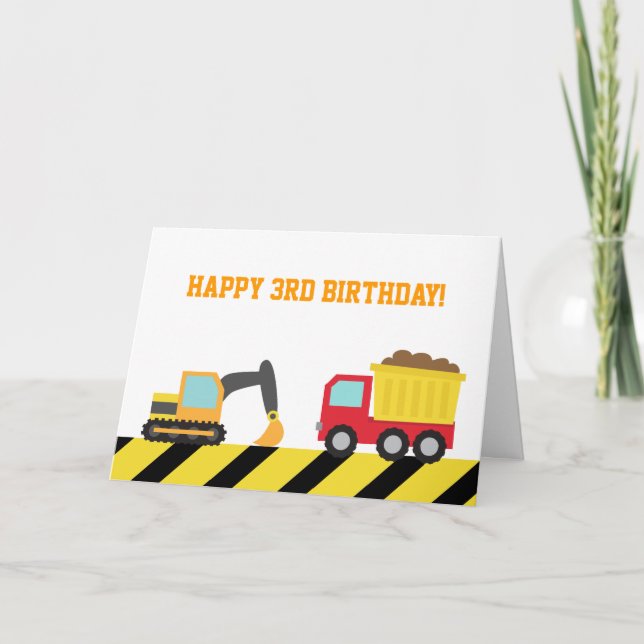 Cute Construction Vehicles for Birthday Boy Card (Front)