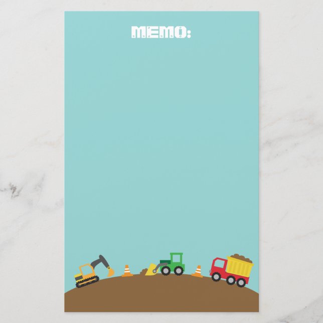 Cute Construction Vehicles For Boys Stationery (Front)