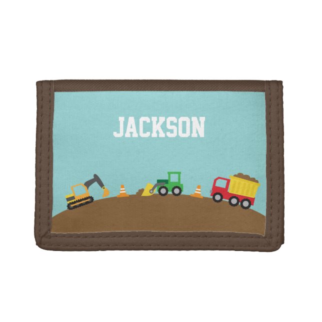 Cute Construction Vehicles For Boys Tri-fold Wallet (Front)