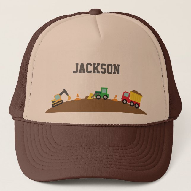 Cute Construction Vehicles For Boys Trucker Hat (Front)