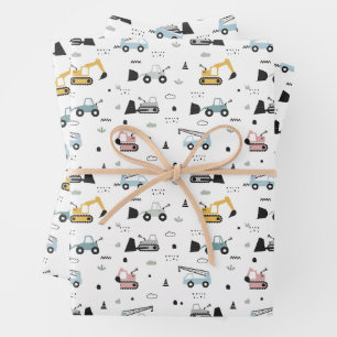 Cute Construction Vehicles Pattern Wrapping Paper Sheets