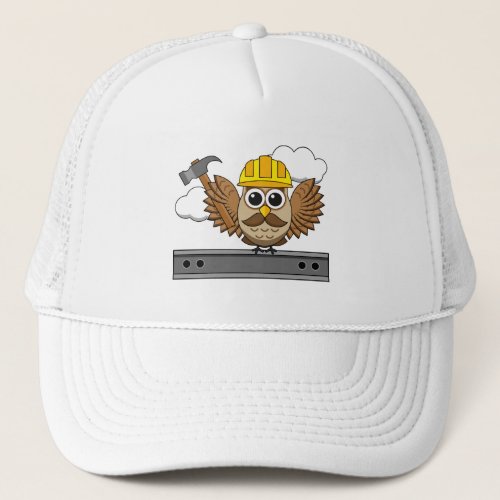 Cute Construction Worker Owl with Hard Hat Cartoon