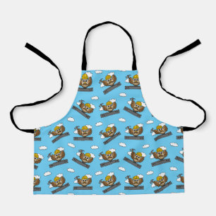 Cute Construction Worker Owl with Hard Hat Cartoon Apron