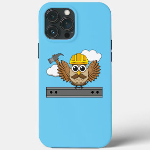 Cute Construction Worker Owl with Hard Hat Cartoon iPhone 13 Pro Max Case