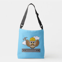 Cute Construction Worker Owl with Hard Hat Cartoon Crossbody Bag