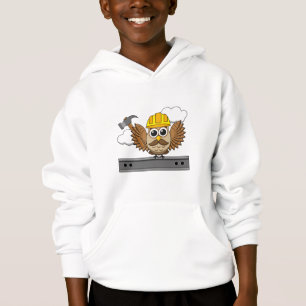 Cute Construction Worker Owl with Hard Hat Cartoon Hoodie