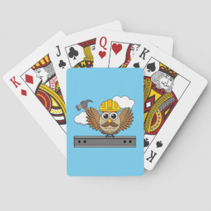 Cute Construction Worker Owl with Hard Hat Cartoon Poker Cards