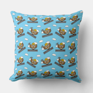 Cute Construction Worker Owl with Hard Hat Cartoon Throw Pillow