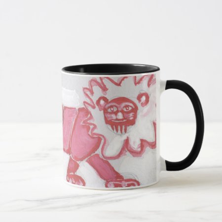 Cute Contemporary Lion Coffee Mug Bold Red Black