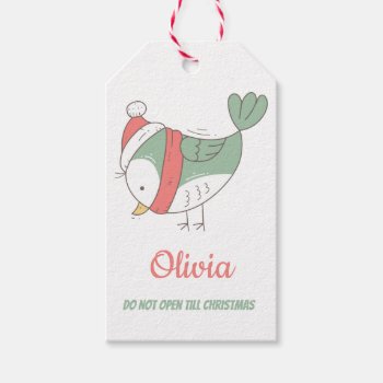 Cute Contemporary Winter Blue Bird With Santa Hat Gift Tags by HolidayCreations at Zazzle