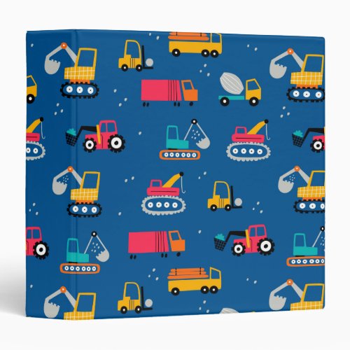 Cute Contruction Movers Pattern 3 Ring Binder