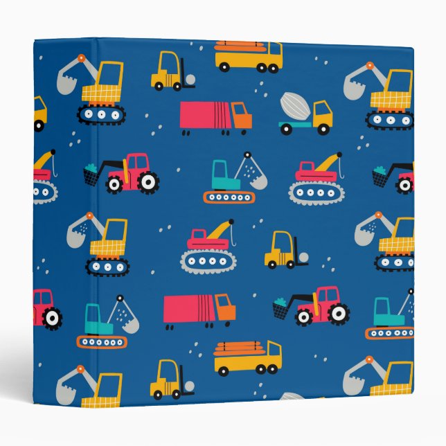 Cute Contruction Movers Pattern 3 Ring Binder (Front/Spine)