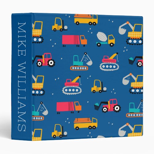 Cute Contruction Movers Pattern 3 Ring Binder