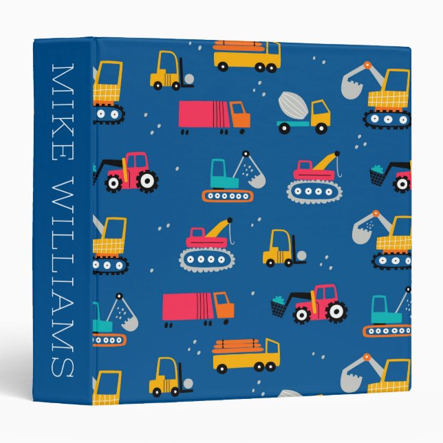 Cute Contruction Movers Pattern 3 Ring Binder (Front/Spine)