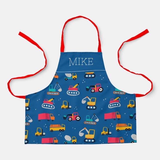 Cute Contruction Movers Pattern Apron (Front)