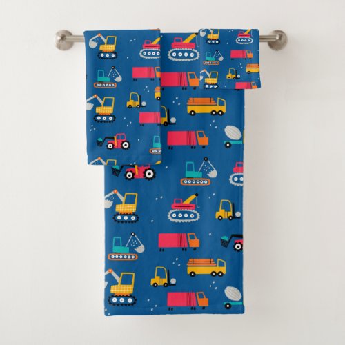 Cute Contruction Movers Pattern Bath Towel Set