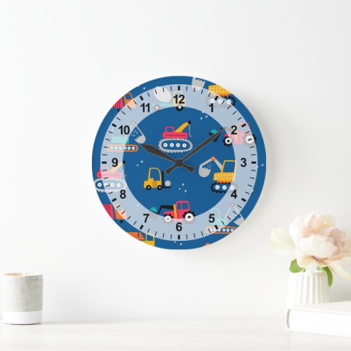 Cute Contruction Movers Pattern Large Clock