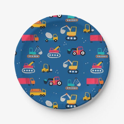 Cute Contruction Movers Pattern Paper Plates
