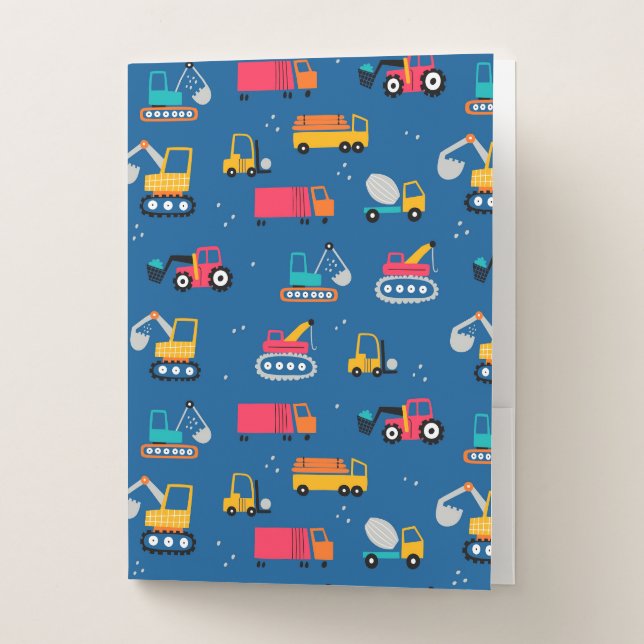 Cute Contruction Movers Pattern Pocket Folder (Front)