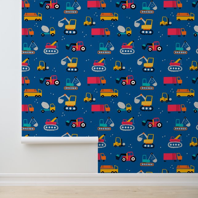 Cute Contruction Movers Pattern Wallpaper (Application)