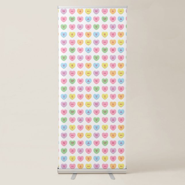 Cute conversation hearts Valentines party backdrop Retractable Banner (Front)