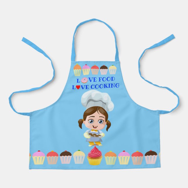 Cute cook cartoon character with cupcakes apron (Front)