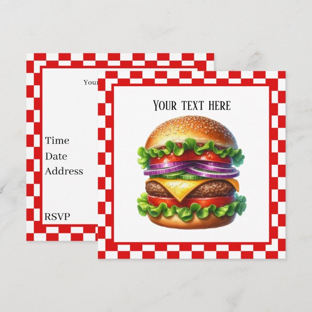 Cute cook out hamburger customizable party Paper Invitation (Front/Back)