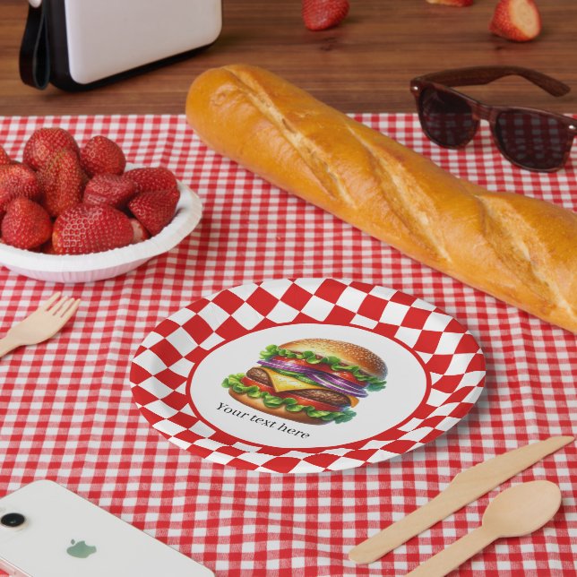 Cute cook out hamburger customizable party paper plates (Picnic)