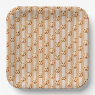 Cute Cookie Chip Teddy Bear and Stripe Paper Plates