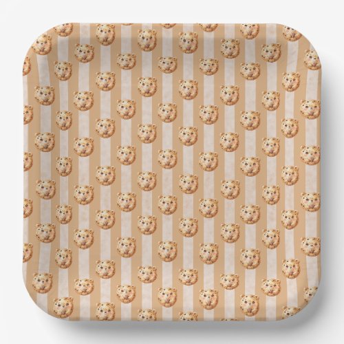 Cute Cookie Chip Teddy Bear and Stripe Paper Plates