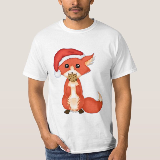 Cute Cookie Fox Wearing A Santa Hat T-Shirt (Front)