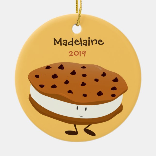 Cute Cookie Sandwich with name and year | Ornament (Front)
