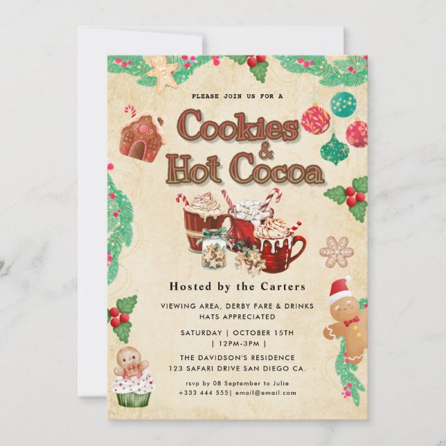 Cute Cookies and Cocoa Holiday Party Invitation (Front)