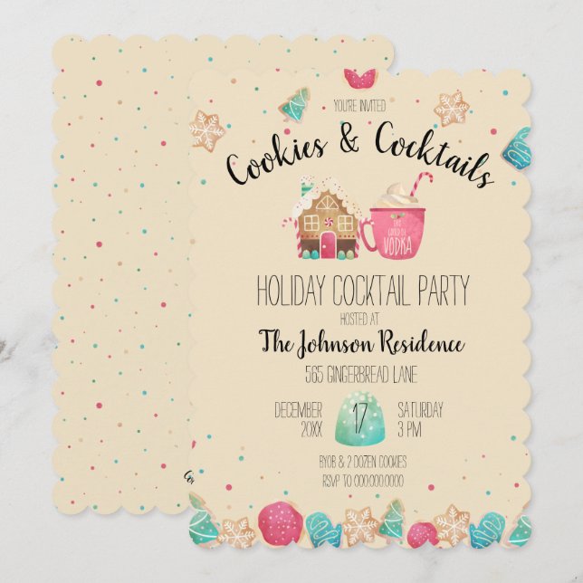 Cute Cookies & Cocktails Holiday Cookie Exchange Invitation (Front/Back)